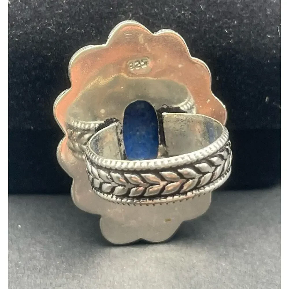 Sterling Silver Blue Oval Sodalite Ring Size 9.25 Bali Style Stamped 925 13.7 gr